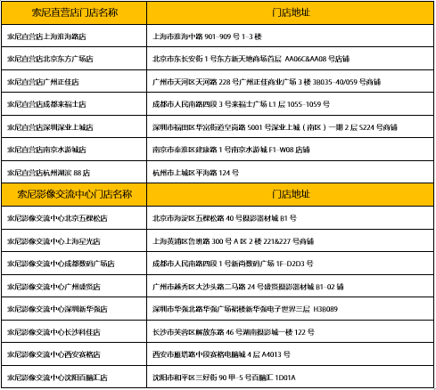 索尼線下體驗(yàn)店地址