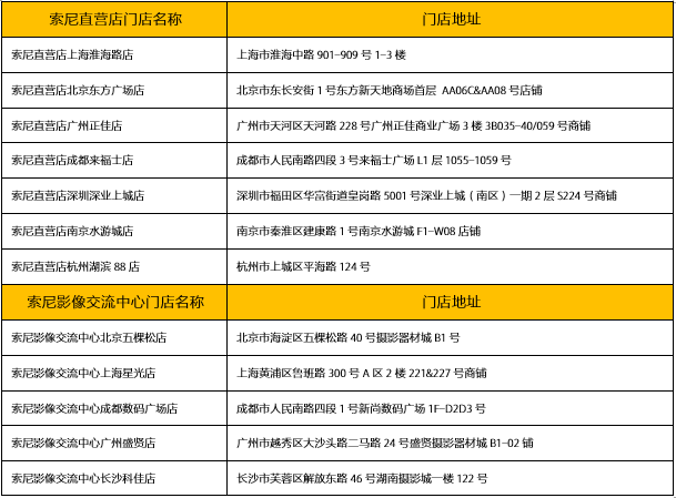 索尼線下體驗店地址