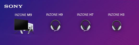 INZONE 4K高端電競顯示器M9（左一）、旗艦降噪無線電競耳機H9（左二）、高端無線電競耳機H7（右二）、性能之選電競耳機H3（右一）