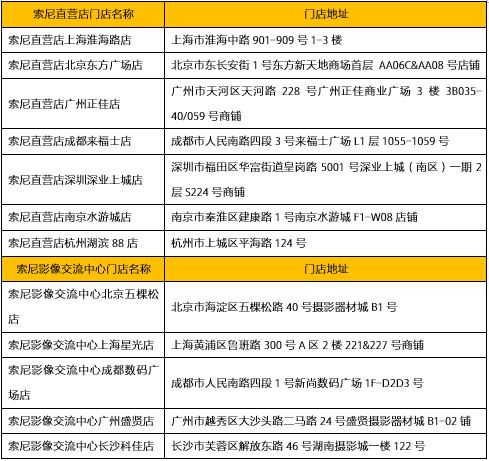 索尼線下體驗(yàn)店地址